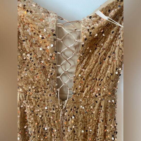 Gold Sequin Maxi Dress Womens Size 2 Party Guest Formal Gown Elegant Prom NWTF - Picture 4 of 16